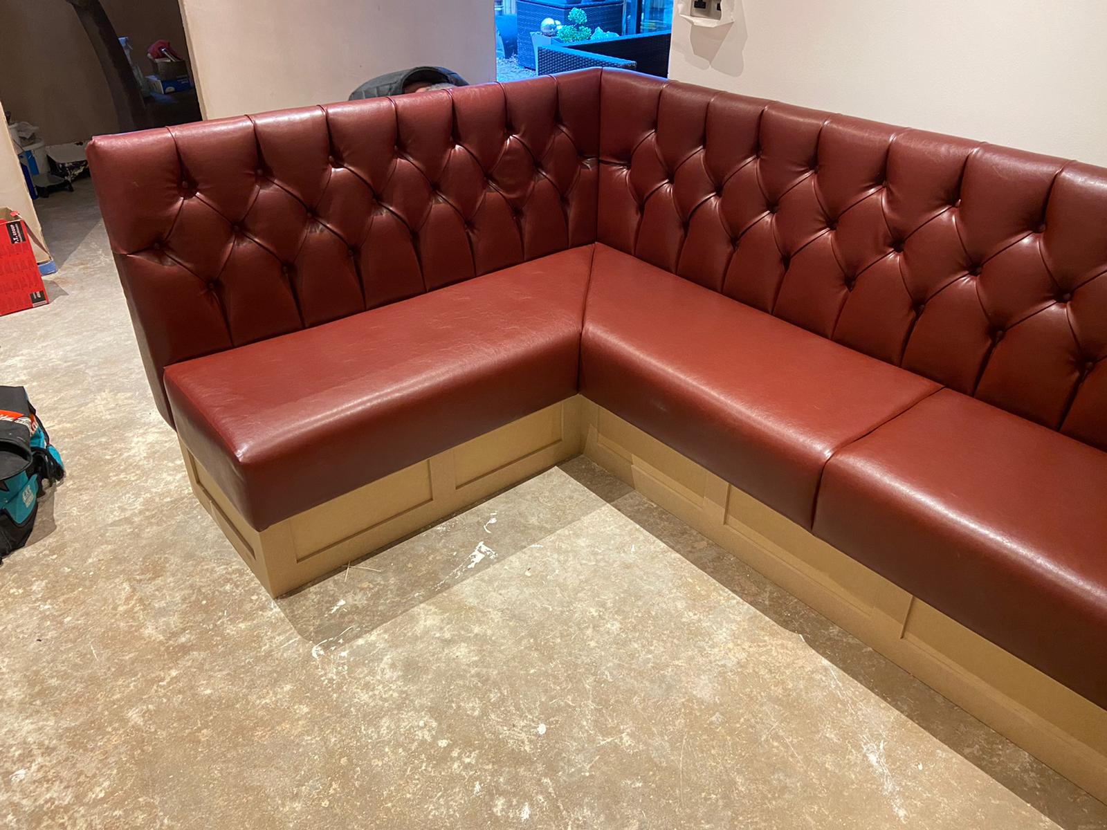 Home bar seating in red